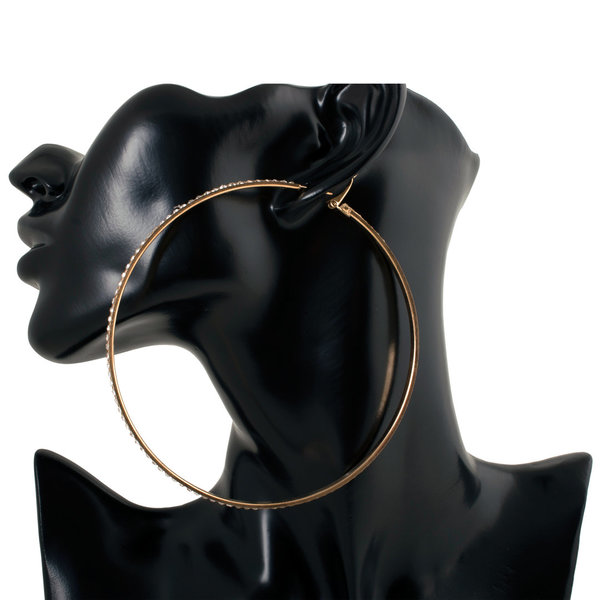 Geralin Gioielli Damen Ohrringe große Creolen Gold Strass 10cm Fashion Ohrhänger