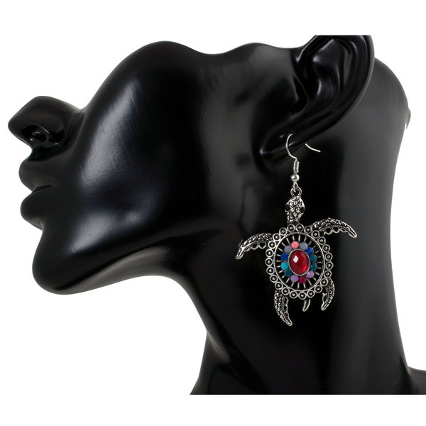 Geralin Gioielli Damen Ohrringe Schildkröten Ohrhänger Silber Rot Maori Fashion