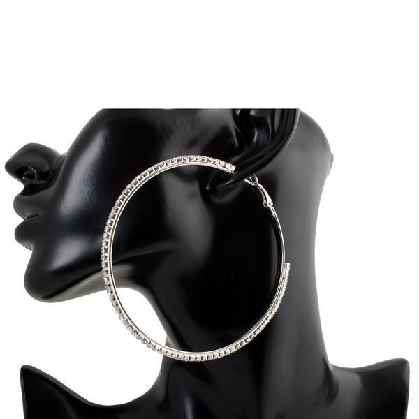 Geralin Gioielli Damen Ohrringe große Creolen Silber Strass 8cm Fashion Ohrhänger