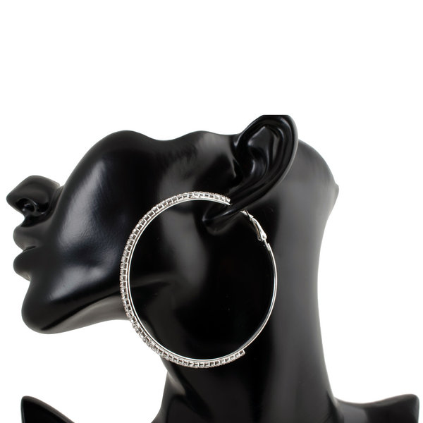 Geralin Gioielli Damen Ohrringe große Creolen Silber Strass 7cm Fashion Ohrhänger