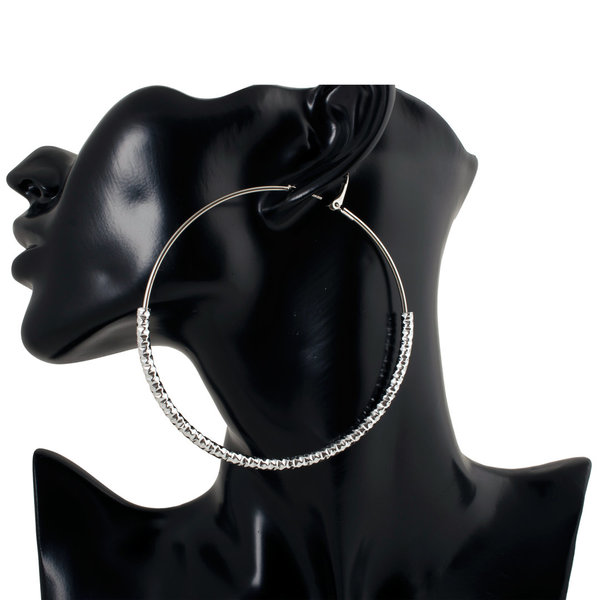 Geralin Gioielli Damen Ohrringe große Creolen Silber Diamantiert 9cm Fashion Ohrhänger