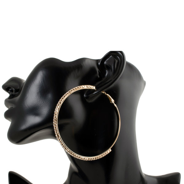 Geralin Gioielli Damen Ohrringe große Creolen Gold Strass 7cm Fashion Ohrhänger
