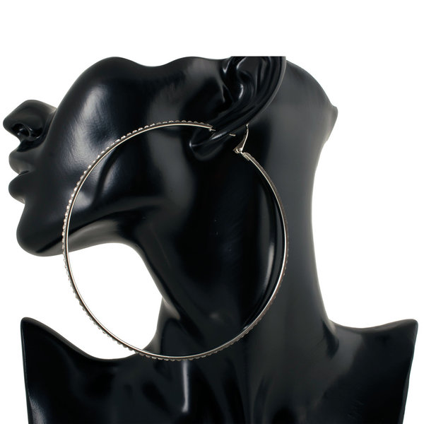 Geralin Gioielli Damen Ohrringe große Creolen Silber Strass 10cm Fashion Ohrhänger