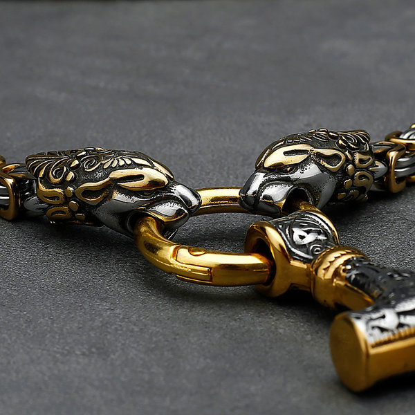 Thors Hammer Edelstahl Halskette Königskette silber gold Wikingerschmuck Nordische Mythologie